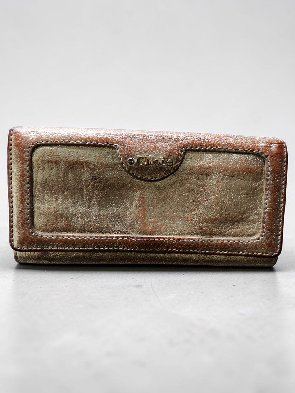 Chloe Distressed Gold and Brown Leather Wallet